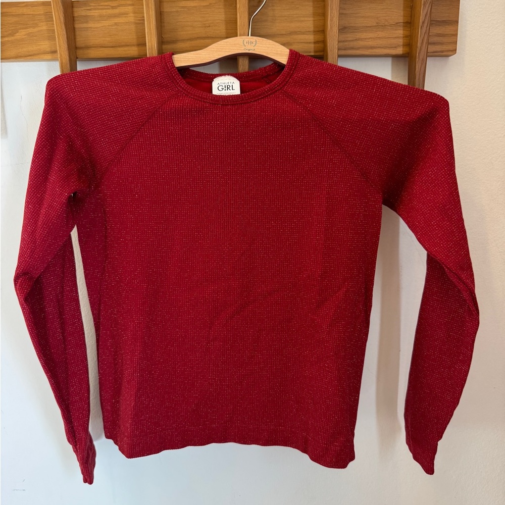 Athleta Girl red sparkly stretch top, size M 8-10
